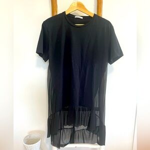 Zara Black Ruffle Hem Dress Swim Coverup Sheer Back